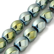 Electroplated Non-Magnetic Synthetic Hematite Beads Strands, Long-Lasting Plated, Twist Oval, Green Plated, 12~12.5x11.5~12mm, Hole: 1mm, about 33pcs/strand, 16.14''(41cm)(G-P518-05E)