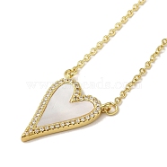 Brass Micro Pave Clear Cubic Zirconia Pendant Necklaces, with Shell, Cable Chain Necklaces, Real 18K Gold Plated, Heart, 16.93 inch(430mm)(NJEW-B082-05A-G)
