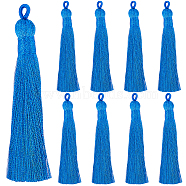 SUNNYCLUE 10Pcs Nylon Tassels Big Pendant Decorations, Blue, 83~92x9~10mm, Hole: 1.5~4mm(FIND-SC0003-38C)