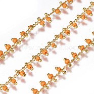 3.28 Feet Handmade Seed Beaded Chains, Soldered, with Real 18K Gold Plated Brass Findings, Dark Orange, 1.8~2.5mm(X-CHC-N016-06B)