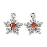 Flower Brass Micro Pave Cubic Zirconia Pendants, Red, Real Platinum Plated, 11.5x10x2.5mm, Hole: 1.2mm(KK-N254-102P-02)