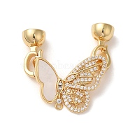 Brass Micro Pave Clear Cubic Zirconia Fold Over Clasps, with Shell, Long-lasting Plated, Real 18K Gold Plated, 45mm, Hole: 5.5mm(KK-A227-14G)