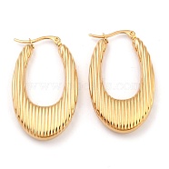 304 Stainless Steel Hoop Earrings, Hypoallergenic Earrings, Textured, Oval, Real 24K Gold Plated, 44x25x6mm, Pin: 1mm(EJEW-O096-44G)