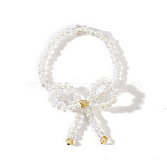 Sweet Bowknot High Quality Glass Seed Bead Handmade Fashion Ring for Women, White(DB6588-2)