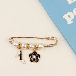 Alloy Enamel Charm Safety Pin Brooches, Imitation Pearl Waist Pants Extender for Women, Golden, Shoes Pattern, 57mm(BUTT-PW0001-006D)