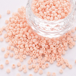 8/0 Opaque Glass Seed Beads, Round Hole, Frosted Colours, Round, PeachPuff, 3~4x2~3mm, Hole: 0.8mm, about 15000pcs/Pound(SEED-S048-N-013)