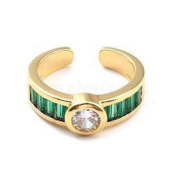 Green Cubic Zirconia Flat Round Open Cuff Ring for Women, Cadmium Free & Nickel Free & Lead Free, Real 18K Gold Plated, US Size 6 1/2(16.9mm)(RJEW-C018-10G)