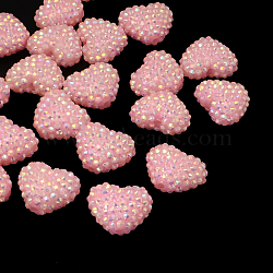 Heart Resin Rhinestone Beads, Pearl Pink, 21x26x14mm, Hole: 2.5mm(RESI-R156-01)