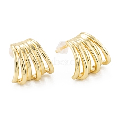 Brass Stud Earrings, Long-Lasting Plated, Leaf, Real 18K Gold Plated, 12x13mm, Pin: 0.8mm(ZIRC-P088-04G)