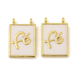 Rack Plating Brass Enamel Pendants, Long-Lasting Plated, Lead Free & Cadmium Free, Rectangle with Word Fe Charm, Real 18K Gold Plated, Antique White, 18x12x2mm, Hole: 1.5mm(KK-R153-11G)