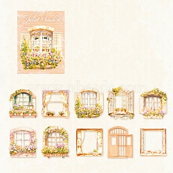 Waterproof PET Decorative Stickers, Flower Window Theme, Sandy Brown, 120x150x0.4mm, 10pcs/style, 20pcs/set(DIY-M072-02C)