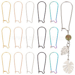 30Pcs 5 Colors Ion Plating(IP) 304 Stainless Steel Hoop Earrings Findings, Kidney Ear Wires, Mixed Color, 33x13x0.7mm, 21 Gauge, 6Pcs/color(STAS-UN0049-76)