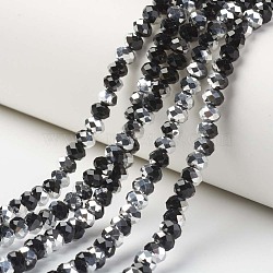 Electroplate Transparent Glass Beads Strands, Half Silver Plated, Faceted, Rondelle, Black, 8x6mm, Hole: 1mm, about 72pcs/strand, 16.14 inch(41cm)(X-EGLA-A034-T8mm-M01)
