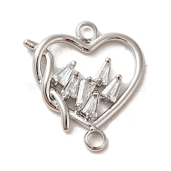 Brass Pave Clear Cubic Zirconia Connector Charms, Heart Links, Valentine's Day, Platinum, 18x15.5x2~2.5mm, Hole: 1.8mm(KK-C043-03P)