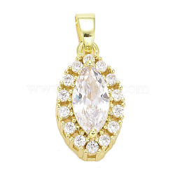 Brass Micro Pave Cubic Zirconia Pendants, Long-Lasting Plated, Real 18K Gold Plated, Horse Eye, Clear, 16.5x9x6.5mm, Hole: 5x2.5mm(KK-E277-07G-02)