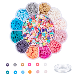 DIY Heishi Bead Stretch Bracelets Making Kits, include Handmade Polymer Clay Beads and Elastic Thread, Mixed Color, Beads: 8x0.5~1mm, Hole: 2mm, about 2424pcs/set, Thread: 0.8mm, about 10m/roll, 1roll/set(DIY-PH0004-19B)