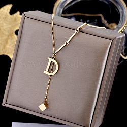 Titanium Steel Curb Chain Necklaces, Letter D Pendant Necklace, Golden, 19.69 inch(50cm)(PW-WG90739-01)