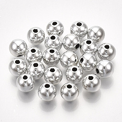 UV Plating ABS Plastic Beads, Round, Platinum Plated, 12x11.5mm, Hole: 2mm(X-CCB-S162-29D-04)