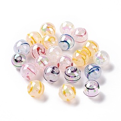 UV Plating Rainbow Iridescent Drawbench Acrylic Beads, Round, Mixed Color, 12x11~11.5mm, Hole: 2mm(X-OACR-E009-09)