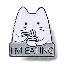 Cartoon Cat with Word I'm Eating Enamel Pin, Electrophoresis Black Alloy Brooch for Clothes Backpack, Food, 27x24x1.5mm(JEWB-E025-03EB-01)