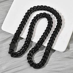 12MM 201 Stainless Steel Cuban Link Chain Necklaces for Women Men, Diamond Cut, with 304 Stainless Steel Clasps, Black, 23.90 inch(60.7cm)(NJEW-F360-01EB)