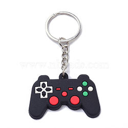 PVC Game Controller Keychain, with Platinum Iron Ring Findings, Black, 8.05cm(KEYC-A030-01B)