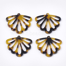 Cellulose Acetate(Resin) Pendants, Fan, Goldenrod, 30.5x36x2.5mm, Hole: 1.4mm(X-KY-T011-13C)