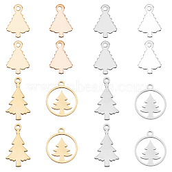 PandaHall Elite 16Pcs 8 Style 304 Stainless Steel Charms,  Hollow Pendants, Christmas Trees, Mixed Color, 14~18x9~13x0.6~1mm, Hole: 1.4~1.5mm, 2pcs/style(STAS-PH0004-16)