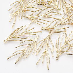 Brass Pendants, Branch, Real 18K Gold Plated, 32~38x14~17x1.5mm, Hole: 1.2mm(KK-T035-06)