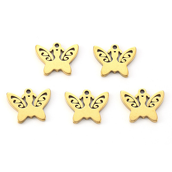 Vacuum Plating 304 Stainless Steel Charms, Laser Cut, Butterfly, Golden, 10x12x1mm, Hole: 1.2mm