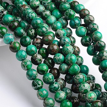 Dyed & Heated Natural Imperial Jasper Round Bead Strands, Sea Green, 6mm, Hole: 1mm, about 68pcs/strand, 16 inch