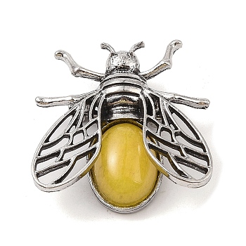 Natural Topaz Jade Brooch, Antique Silver Tone Alloy Bee Brooch, 38x36x11.5mm, Hole: 5x6mm