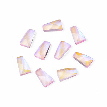 Glass Rhinestone Cabochons, Nail Art Decoration Accessories, Faceted, Trapezoid, Pink, 6x3.5x1.5mm