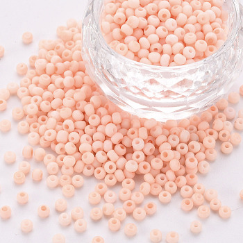 8/0 Opaque Glass Seed Beads, Round Hole, Frosted Colours, Round, PeachPuff, 3~4x2~3mm, Hole: 0.8mm, about 15000pcs/Pound