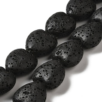 Natural Lava Rock Beads Strands, Dyed, Heart, Black, 14x13~13.5x7mm, Hole: 1.2mm, about 30pcs/strand, 16.14''(41~14.5cm)