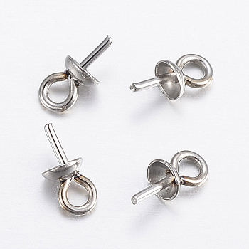 304 Stainless Steel Cup Pearl Peg Bails Pin Pendants, For Half Drilled Beads, Stainless Steel Color, 6x3mm, Hole: 1.6mm, Pin: 0.7mm