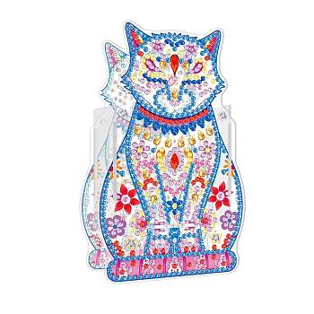 5D DIY Cat Pattern Animal Diamond Painting Pencil Cup Holder Ornaments Kits, with Resin Rhinestones, Sticky Pen, Tray Plate, Glue Clay and Acrylic Plate, Cat Pattern, 143x86x2mm