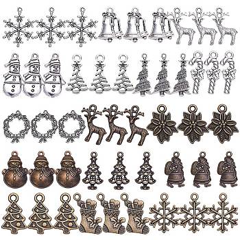 SUNNYCLUE Tibetan Style Alloy Pendants, Christmas Theme, Antique Silver, 74x72x17mm, 48pcs/box