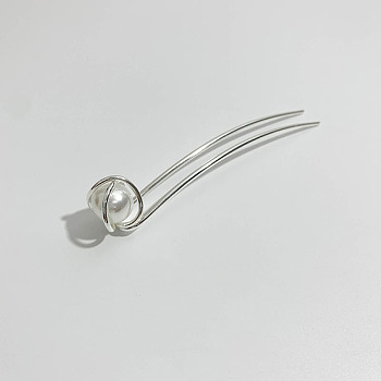 Metal Pearl U-shaped Hairpin for Simple and Modern Hairstyling - Lazy and Cool Hair Accessory for Women., Silver, 1mm
