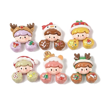 Christmas Opaque Resin Decoden Cabochons, Lovely Girl, Mixed Color, 36~39x31.5x11mm