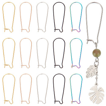 30Pcs 5 Colors Ion Plating(IP) 304 Stainless Steel Hoop Earrings Findings, Kidney Ear Wires, Mixed Color, 33x13x0.7mm, 21 Gauge, 6Pcs/color