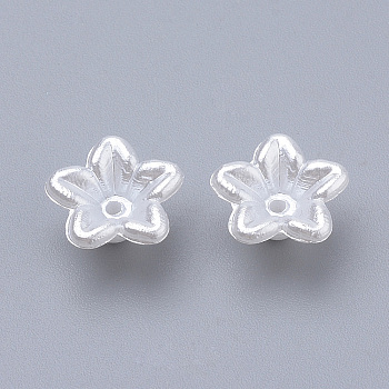 ABS Plastic Imitation Pearl Beads, Flower, White, 10x10.5x5mm, Hole: 1mm