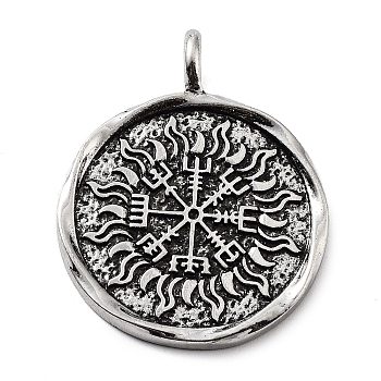 Tibetan Style Alloy Pendants, Flat Round, Antique Silver, 42x33x3mm, Hole: 5mm