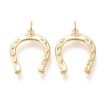 Brass Pendants, with Jump Rings, Long-Lasting Plated, Horseshoe, Golden, 24.5x20x2mm, Hole: 4.5mm