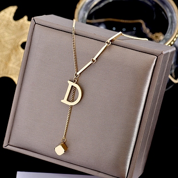 Titanium Steel Curb Chain Necklaces, Letter D Pendant Necklace, Golden, 19.69 inch(50cm)