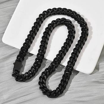 12MM 201 Stainless Steel Cuban Link Chain Necklaces for Women Men, Diamond Cut, with 304 Stainless Steel Clasps, Black, 23.90 inch(60.7cm)