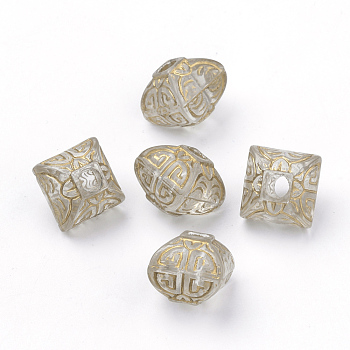 Plating Transparent Acrylic Beads, Metal Enlaced, Lantern, Golden Plated, 12~12.5x12~12.5x11mm, Hole: 3.5mm