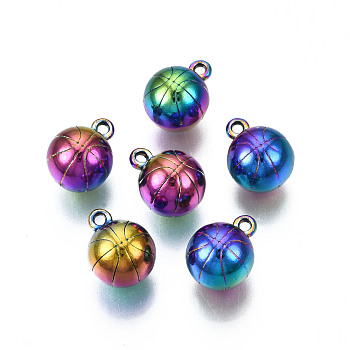 Rainbow Color Alloy Charms, Cadmium Free & Lead Free, Round, 14x11mm, Hole: 1.6mm