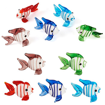 5Pcs 5 Colors Handmade Lampwork Beads, Fish, Mixed Color, 17~18x24~26x15~16mm, Hole: 1.1mm, 1pc/color