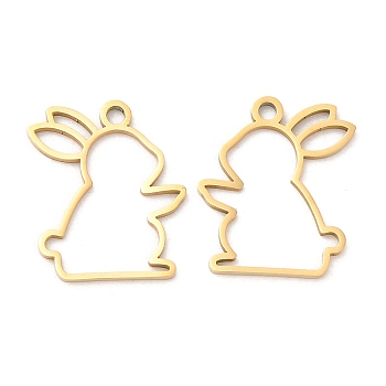 Ion Plating(IP) 316L Surgical Stainless Steel Pendants, Laser Cut, Rabbit Charm, Real 18K Gold Plated, 15x13x1mm, Hole: 1.4mm